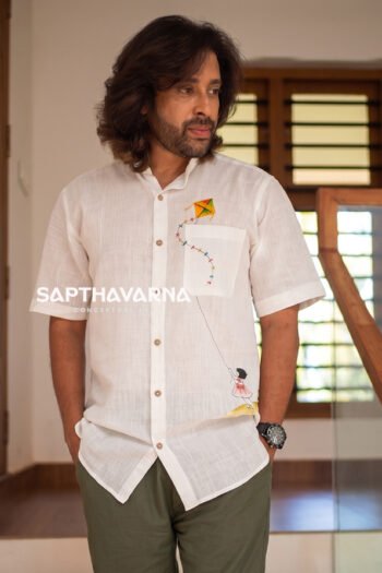 Childhood Skies Handpainted Khadi Shirt – 100% Pure Cotton Artistic Wear