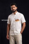 Off white hand painted khadi shirt for men with vintage van artwork