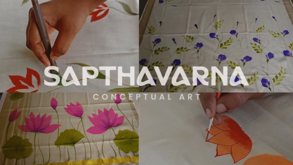 Discover Sapthavarna's exclusive hand-painted saree Onam collection.