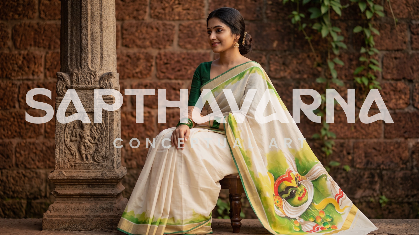 Sapthavarna Hand-Painted Onam Saree – Premium Handmade Kerala Saree